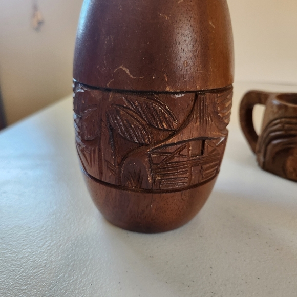 Tiki Bar Barware Cups Mugs Carved Wood Mug Lot Hawaii 1960s 60s Decor - Picture 6 of 11
